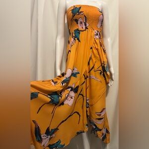 Maaji Sz S Orange Floral Ruffle Smocked Maxi Dress/Skirt Tropical Boho Chic